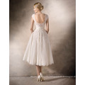 Delicate Lace and Tulle Short Wedding Dress with Guipure and Gemstone Appliques
